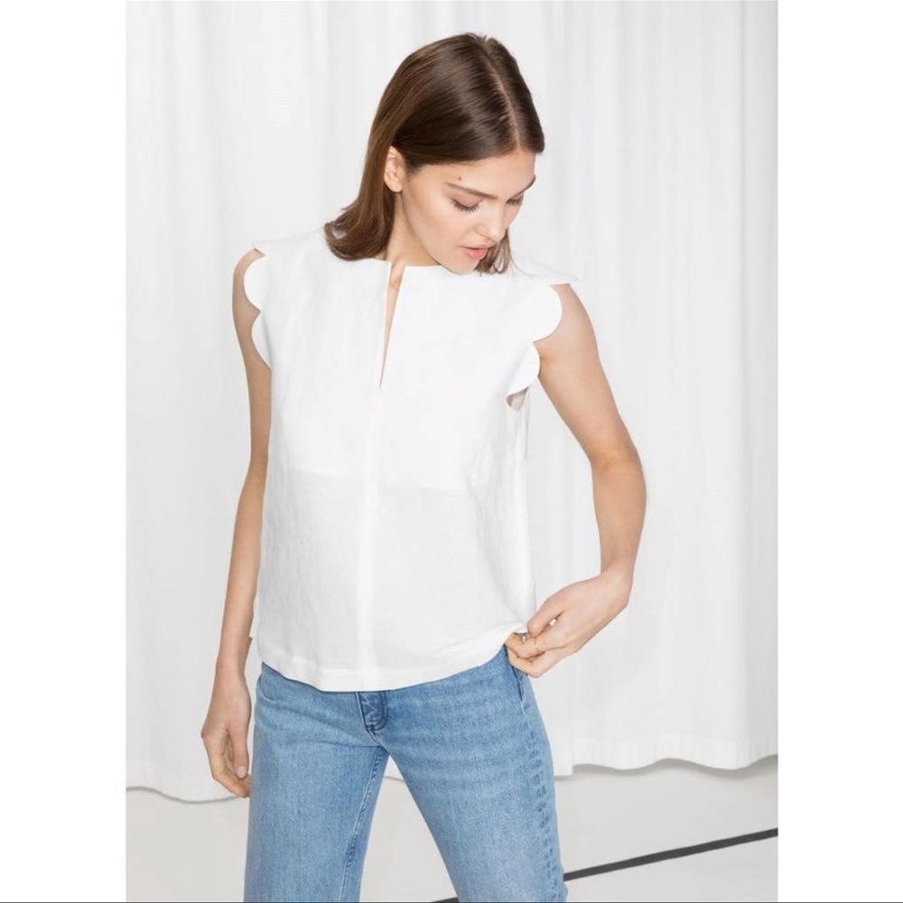 & Other Stories Scalloped Linen Top Sleeveless Cream Off White 2